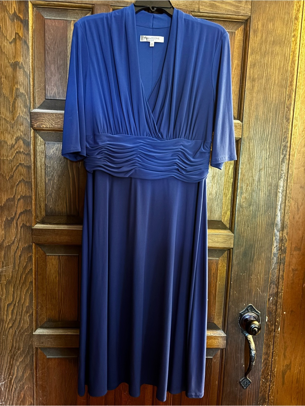 Evan Picone Navy Long Sleeve Ruched Waist Evening Dress